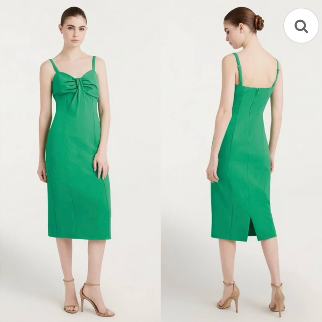 Cinq A Sept Kelly Green Erica Midi Dress With Bow- Size 14